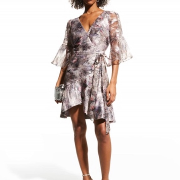 Marchesa Dresses & Skirts - Marchesa Notte Floral Fil Coupe Wrap Mini Dress